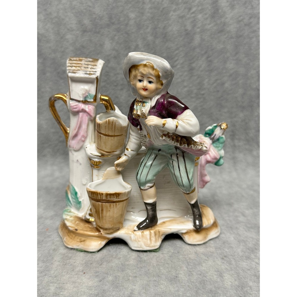 VTG Chase Japan Ceramic Victorian Boy at the Well Figurine Planter Hand Painted